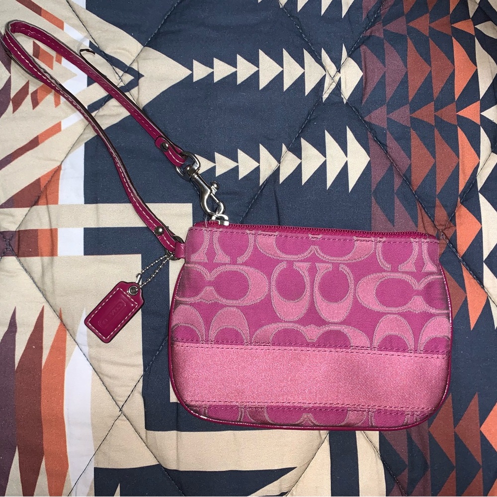 Coach Pink Signature Canvas Wristlet with Detachable Strap